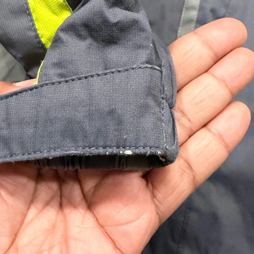 LL Bean Kids Gray Neon Green Hooded Rain Jacket Size L 6X/7 Colorblock Shell